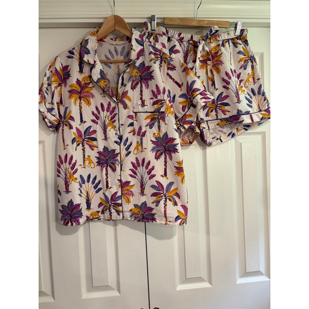 Printfresh 100% Cotton Poplin Shorts Pajama Set Women's L